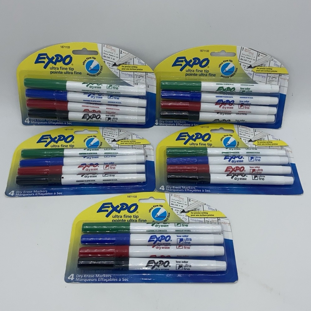 Expo Dry Erase Markers, Ultra Fine Point, Assorted Colors 4‎ ea (Lot Of 5) NEW
